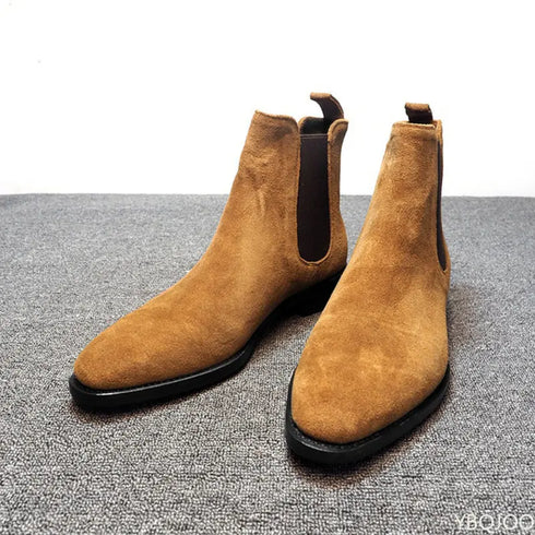 Elegant Velvet Chelsea Boots for Men - Stylish Ankle Dress Footwear